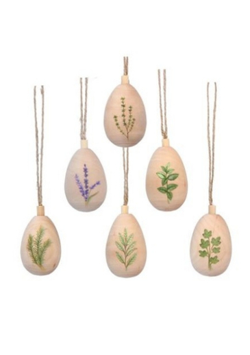 Painted Hanging Herbs On Wooden Eggs - Gisela Graham